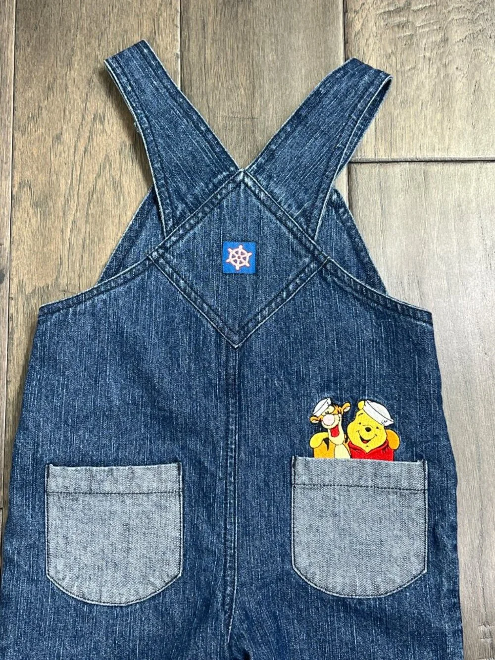 Vintage Disney Baby Winnie the Pooh & Tigger Nautical Denim Overalls 6-12M